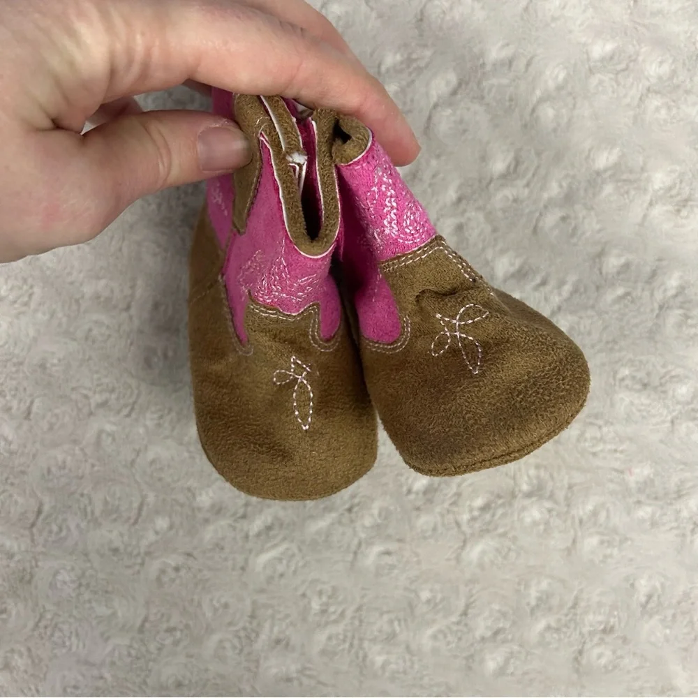 Rising Star Baby Girl Cowboy Boots Pink Brown Size 6-9 Months